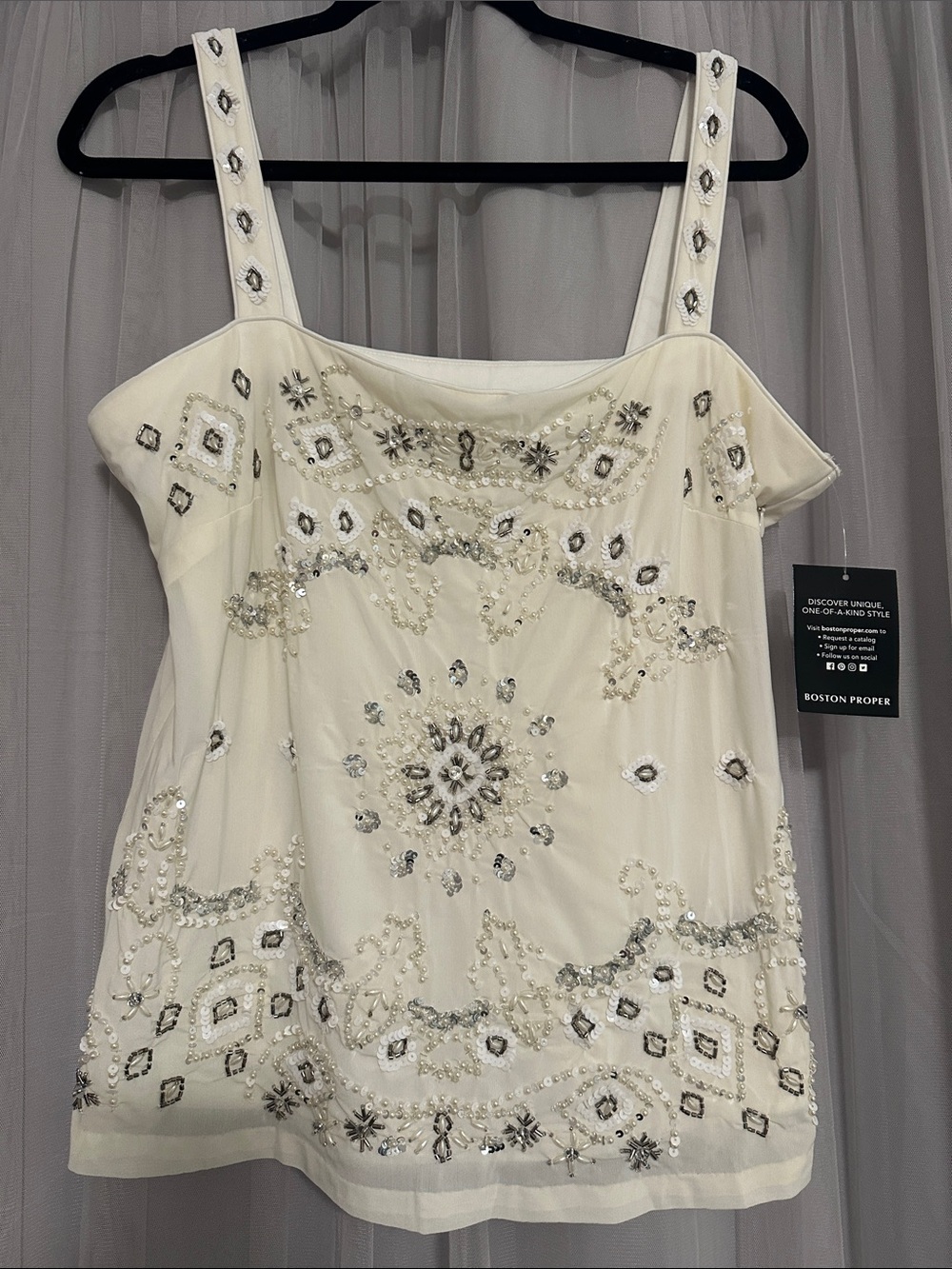 Boston Proper Ivory Beaded Embellished Square-Neck Camisole - Picture 4 of 4